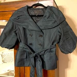 BCBGMaxAzria Teal & Black Patterned, Puffed Sleeves Blazer, Size S